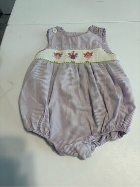 Lavender Striped Smocked Fairy Bubble Romper